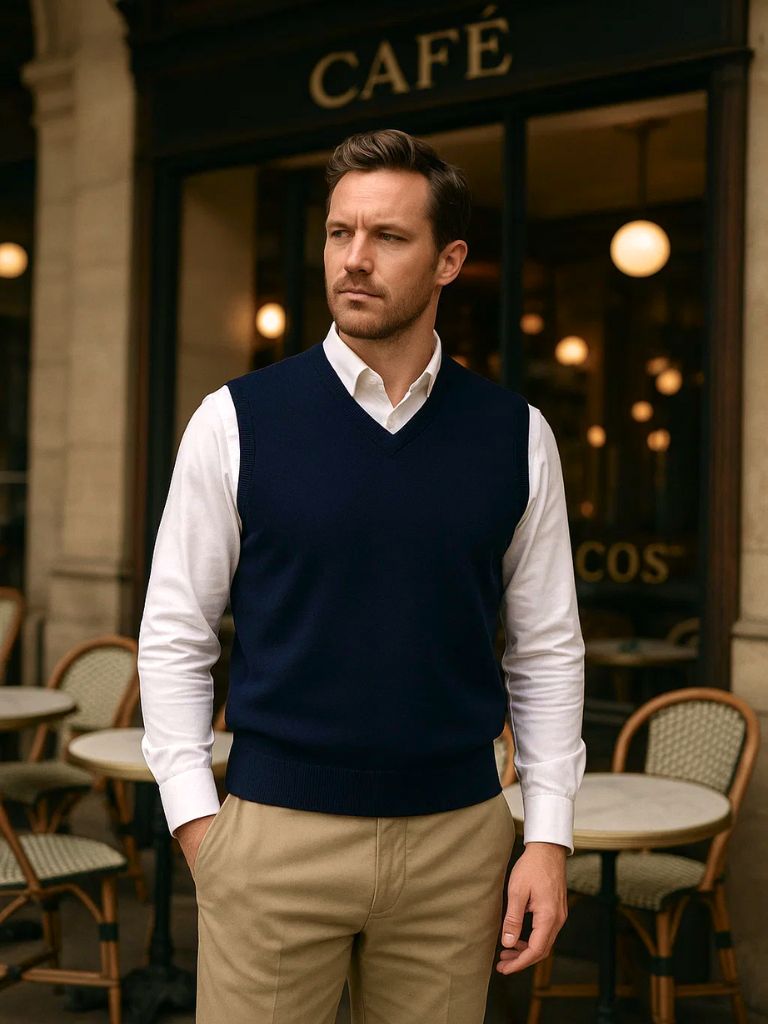 100% Cashmere V Neck Knit Vest for Men