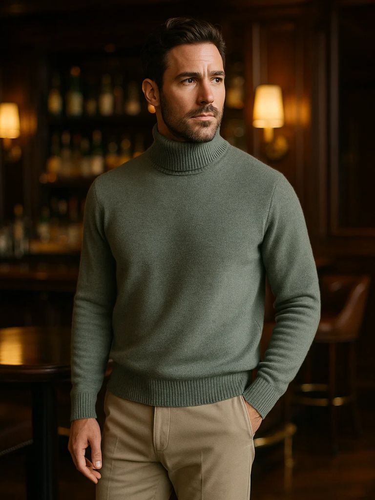 100% Merino Wool Turtleneck Sweater for Men