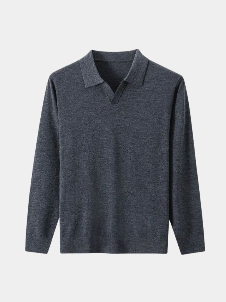 100% Wool Knit V Neck Turndown Pullover Sweater for Men