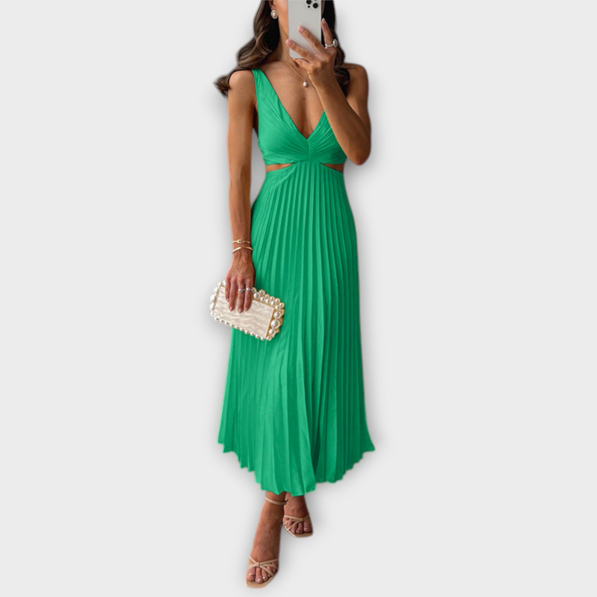 Elegant Midi Evening Dress with Pleats