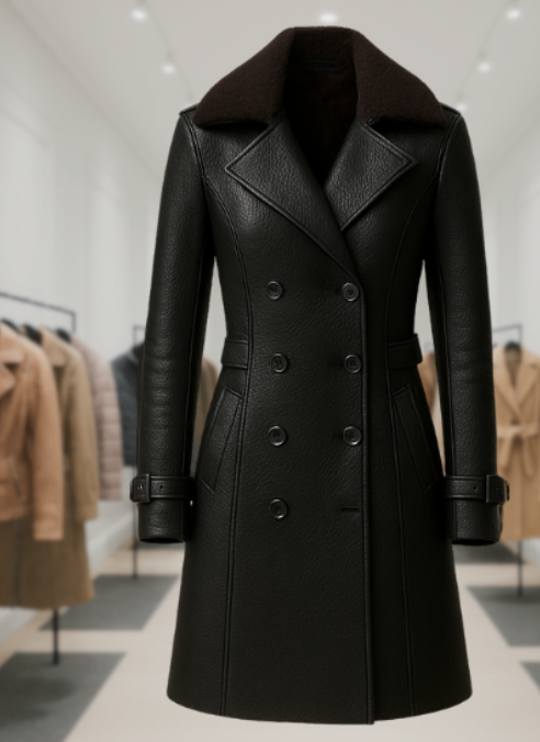 Sleek Modern Leather Overcoat for Women