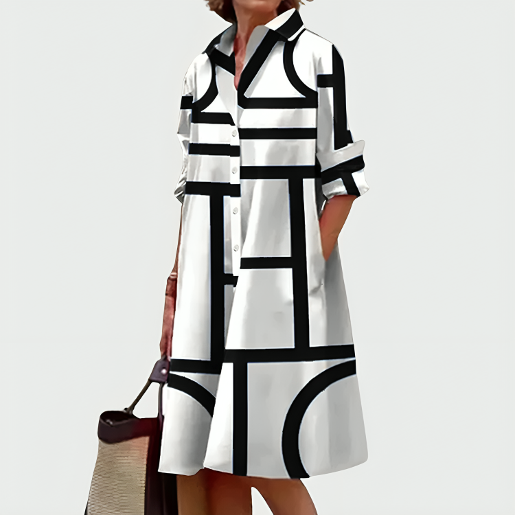 Elena Midi Dress with Geometric Pattern