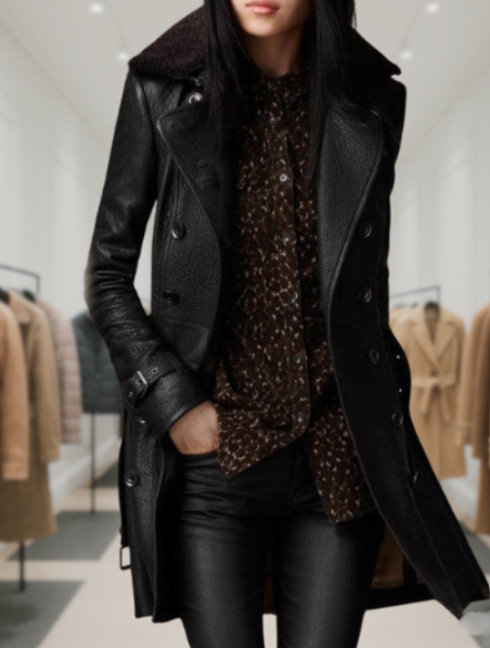 Sleek Modern Leather Overcoat for Women