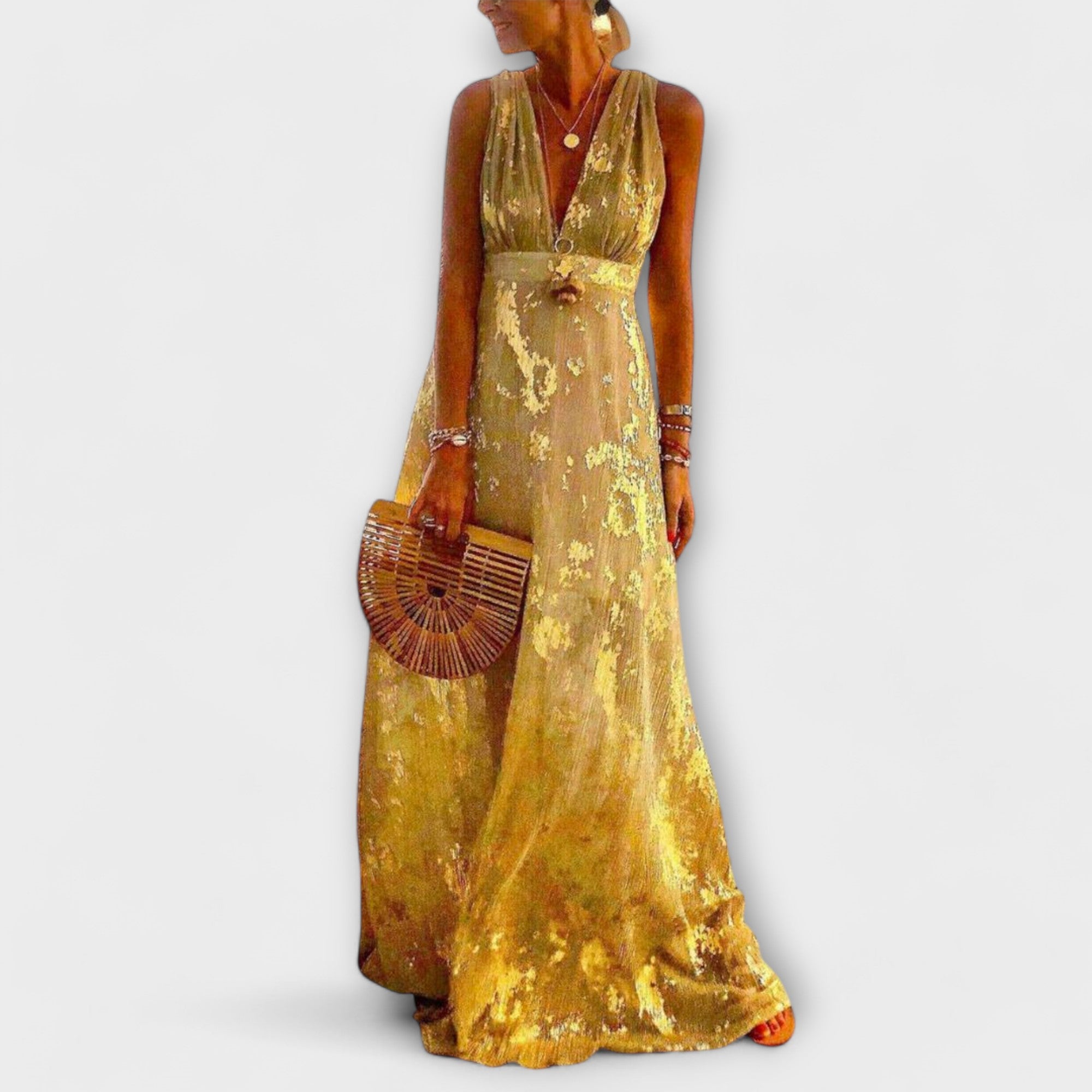 Flowy dress with V-neck and sequin details for Women