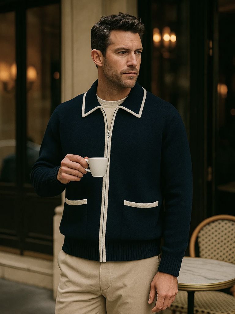 Riviera Retro Contrast Knit Cardigan - Cross & Crown