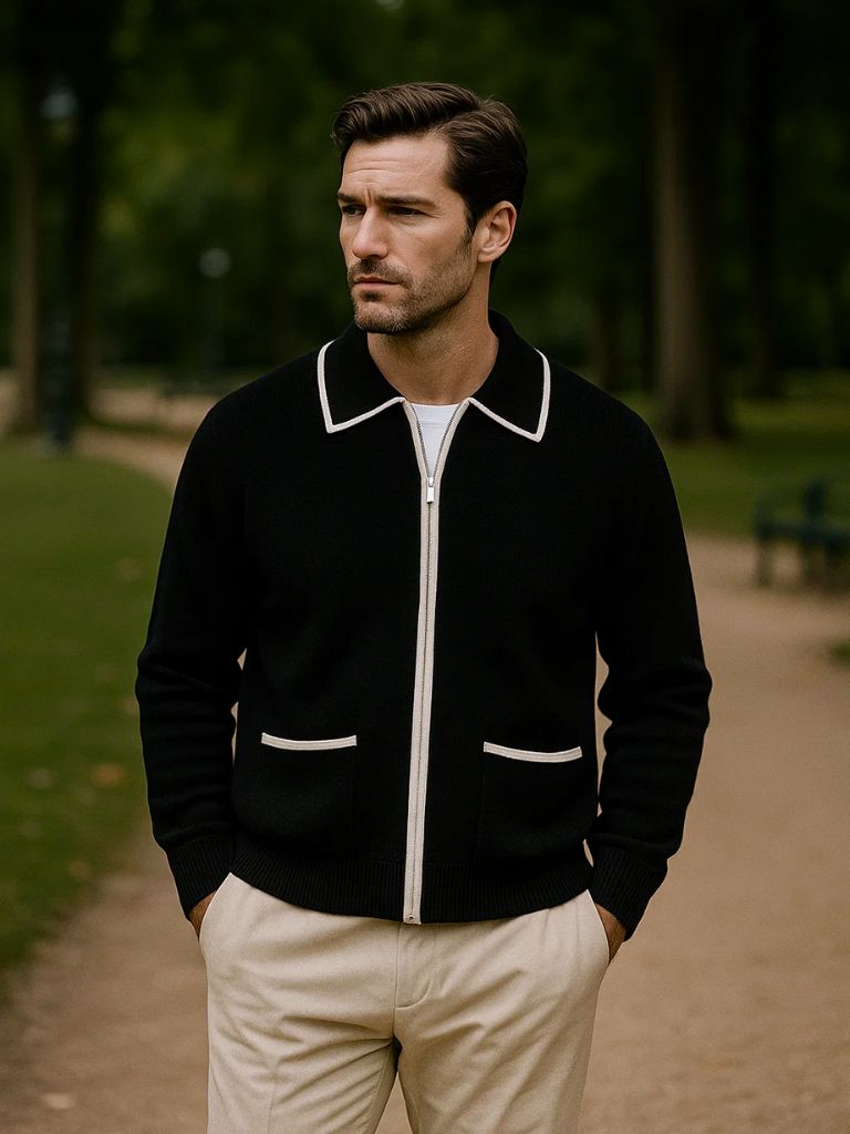 Riviera Retro Contrast Knit Cardigan - Cross & Crown