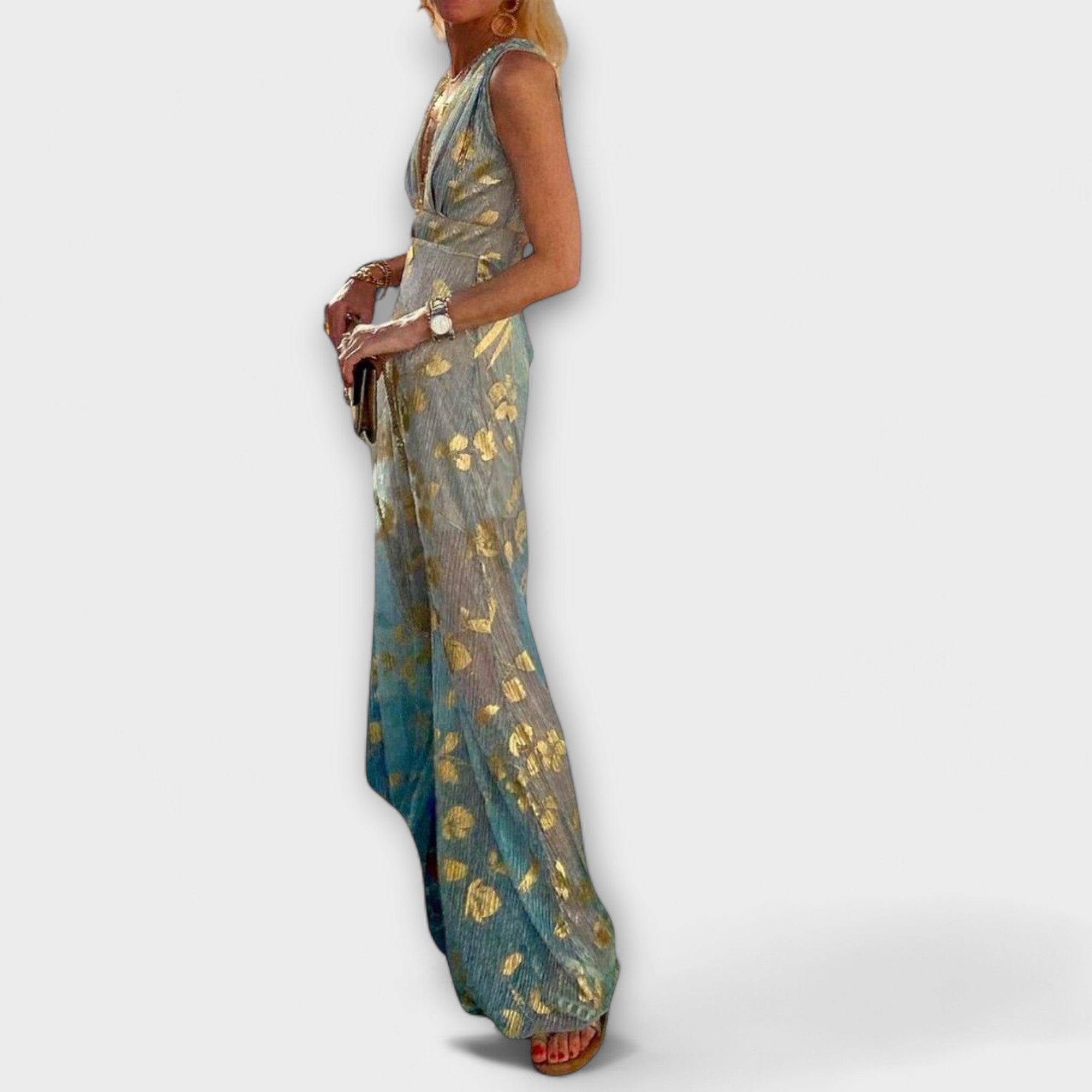 Flowy dress with V-neck and sequin details for Women