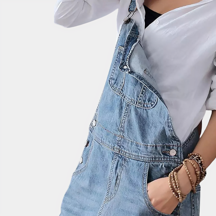 Back Slit Distressed Denim Overalls Dress