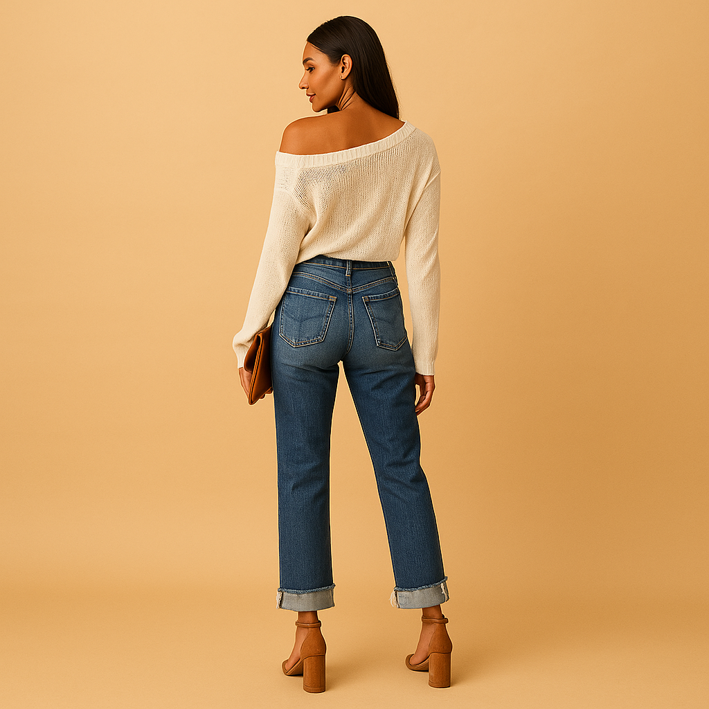 Casual jeans with asymmetrical waistband for women | Edna
