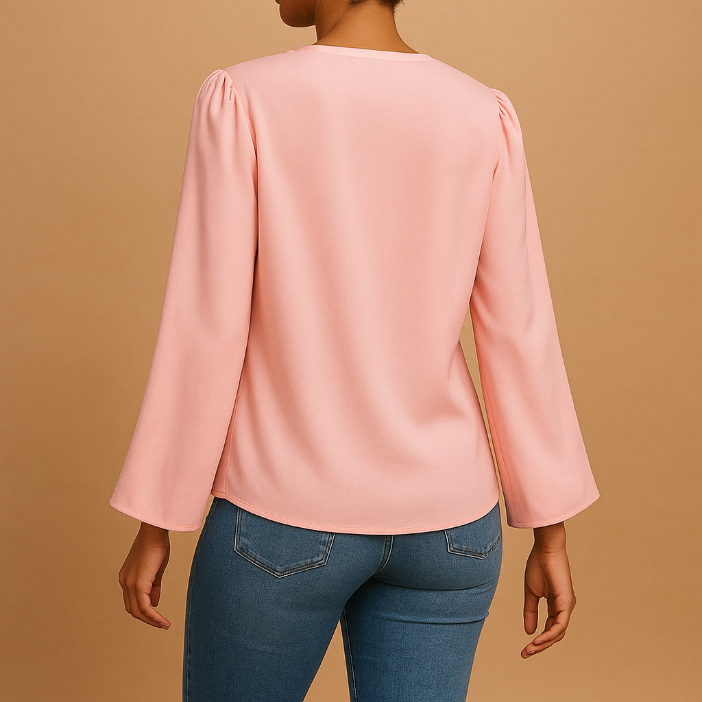Chiffon V-neck blouse with puff sleeves for women | Eliza
