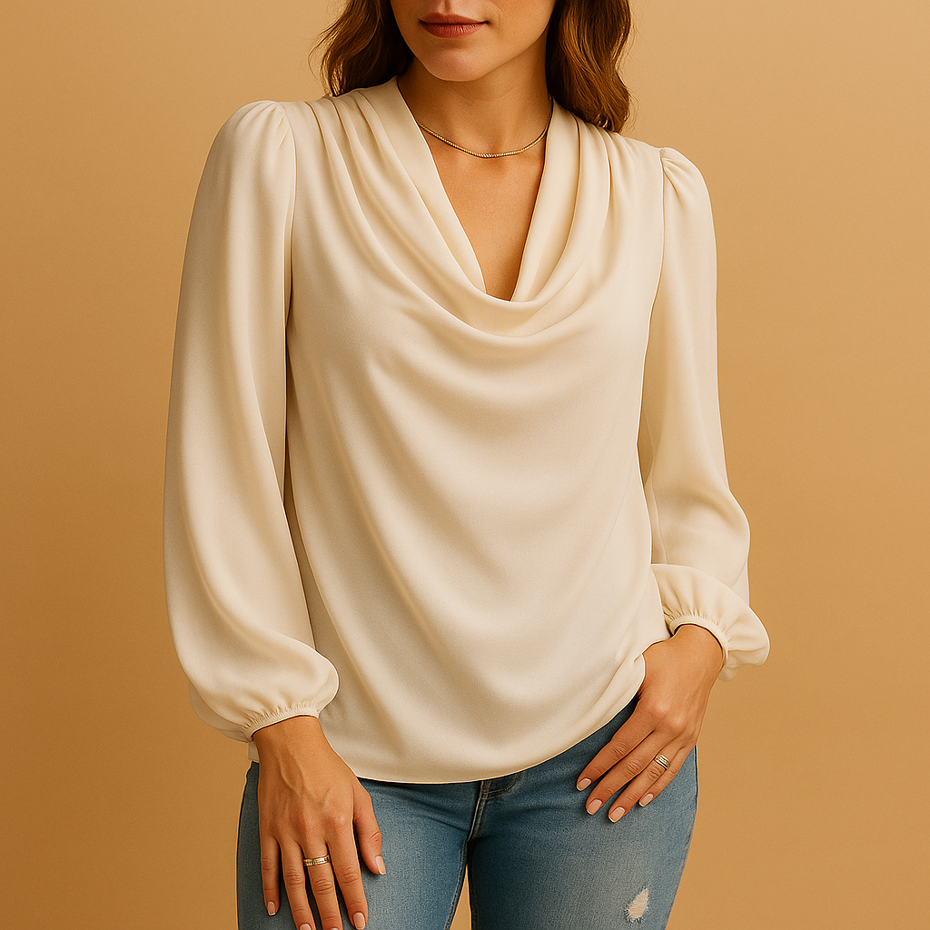 Chiffon V-neck blouse with puff sleeves for women | Eliza