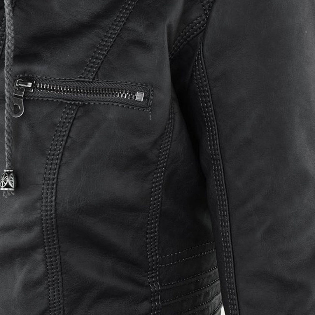 Chic Leather Jacket with Hood for Women