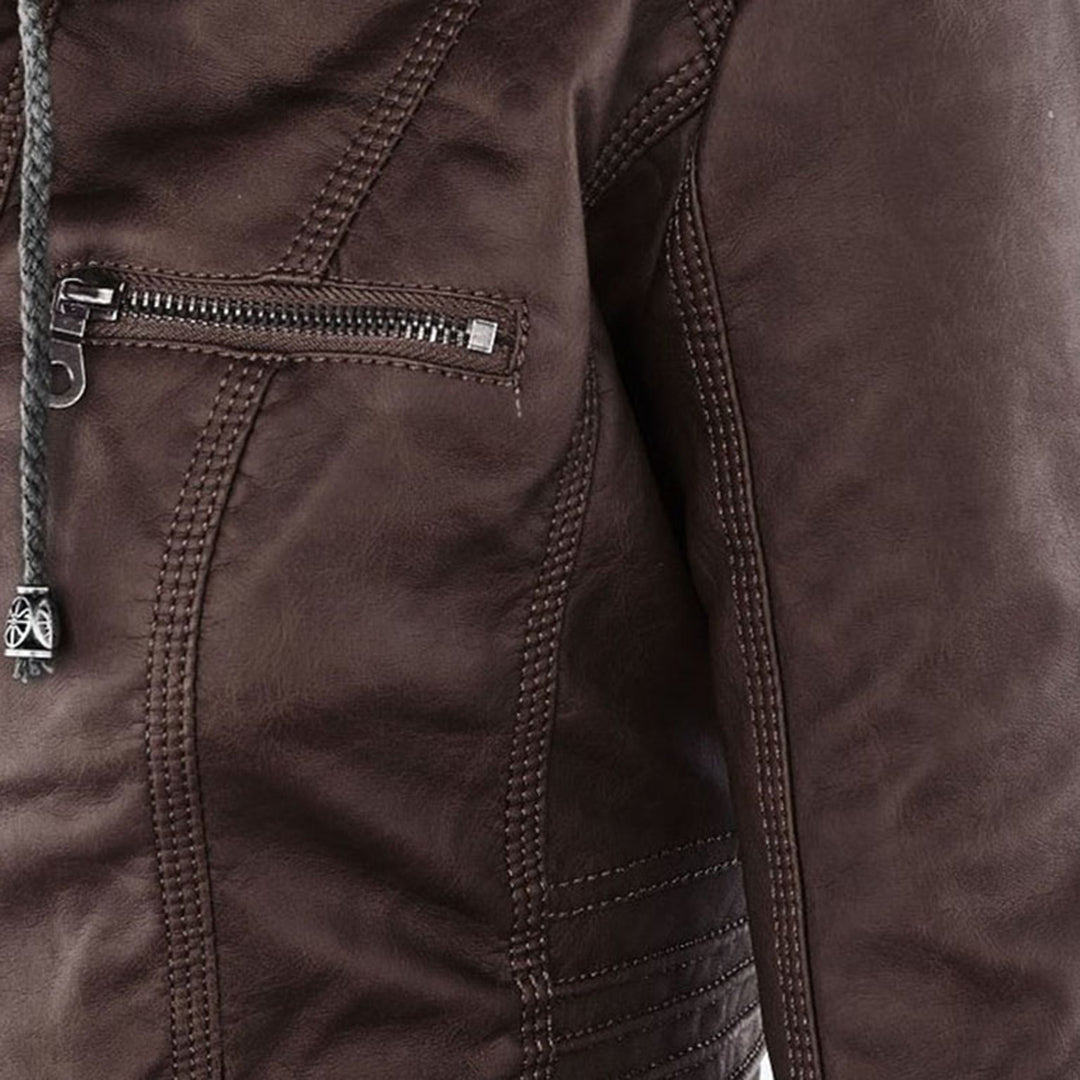 Chic Leather Jacket with Hood for Women