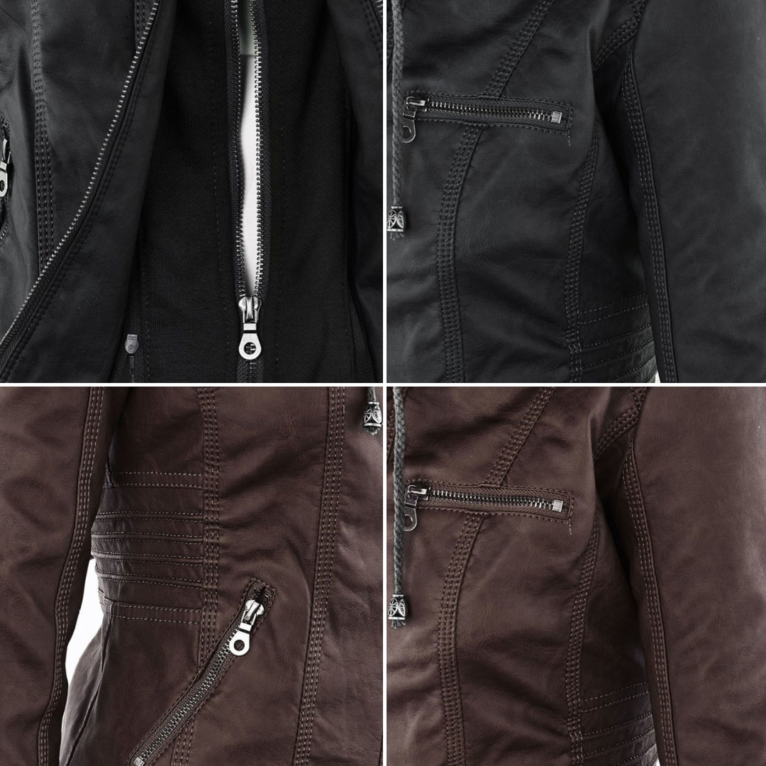 Chic Leather Jacket with Hood for Women