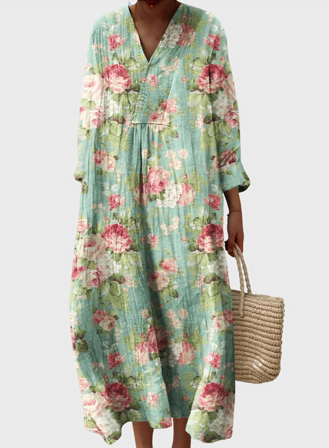 Manu Art Printed Cotton-Linen Dress