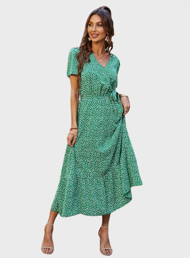 Summer Wrap V Neck Maxi Dress