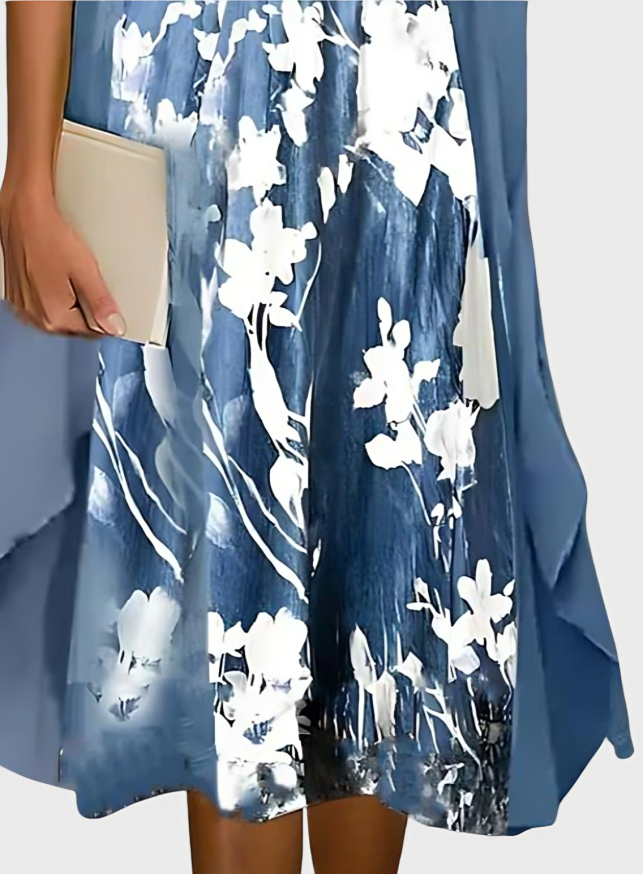 Elena – Elegant Floral Midi Dress for Effortless Grace