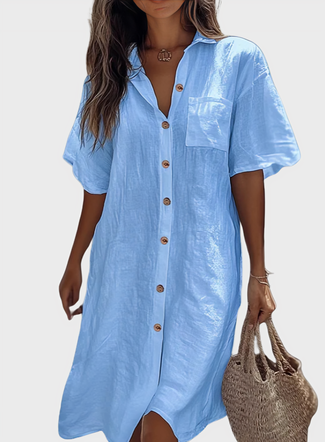 Lightweight Shirt Dress in Cotton and Linen