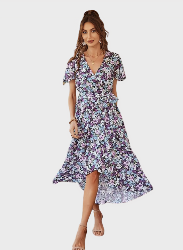 Summer Wrap V Neck Maxi Dress