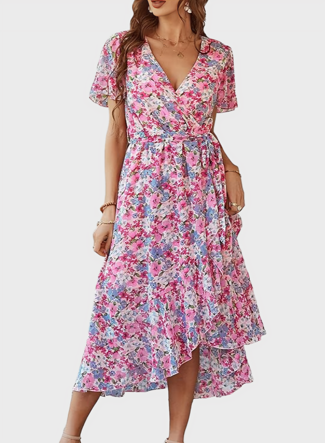 Summer Wrap V Neck Maxi Dress