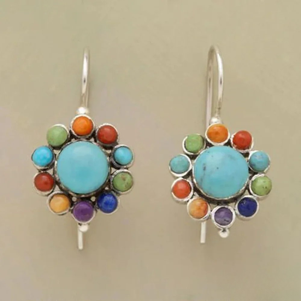 Multicoloured Round Earrings in Turquoise