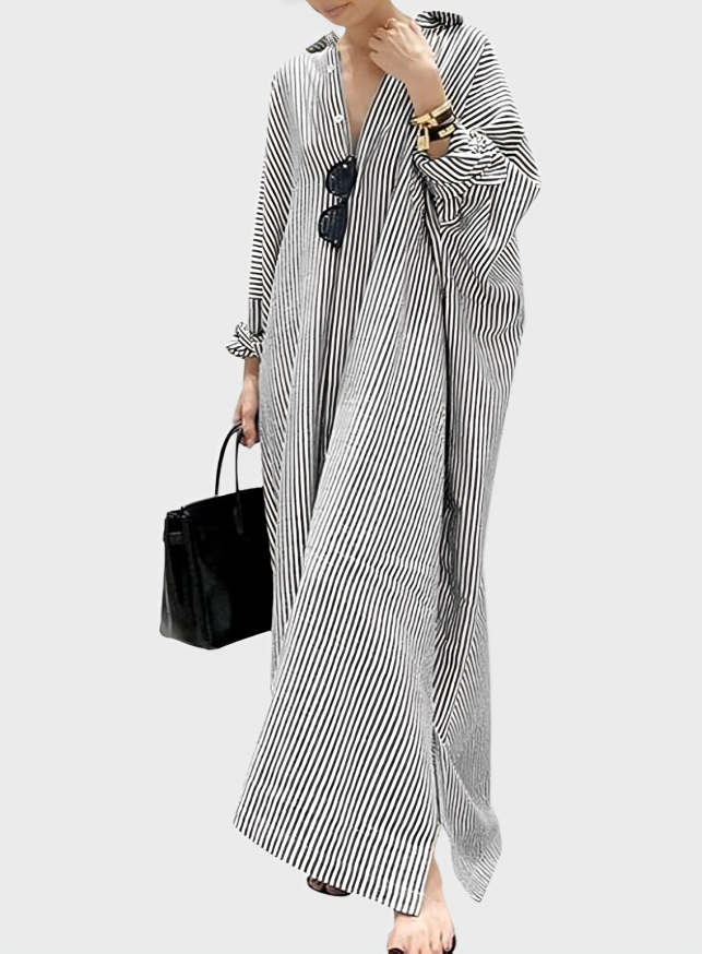 Striped Cotton Maxi Shirt Dress