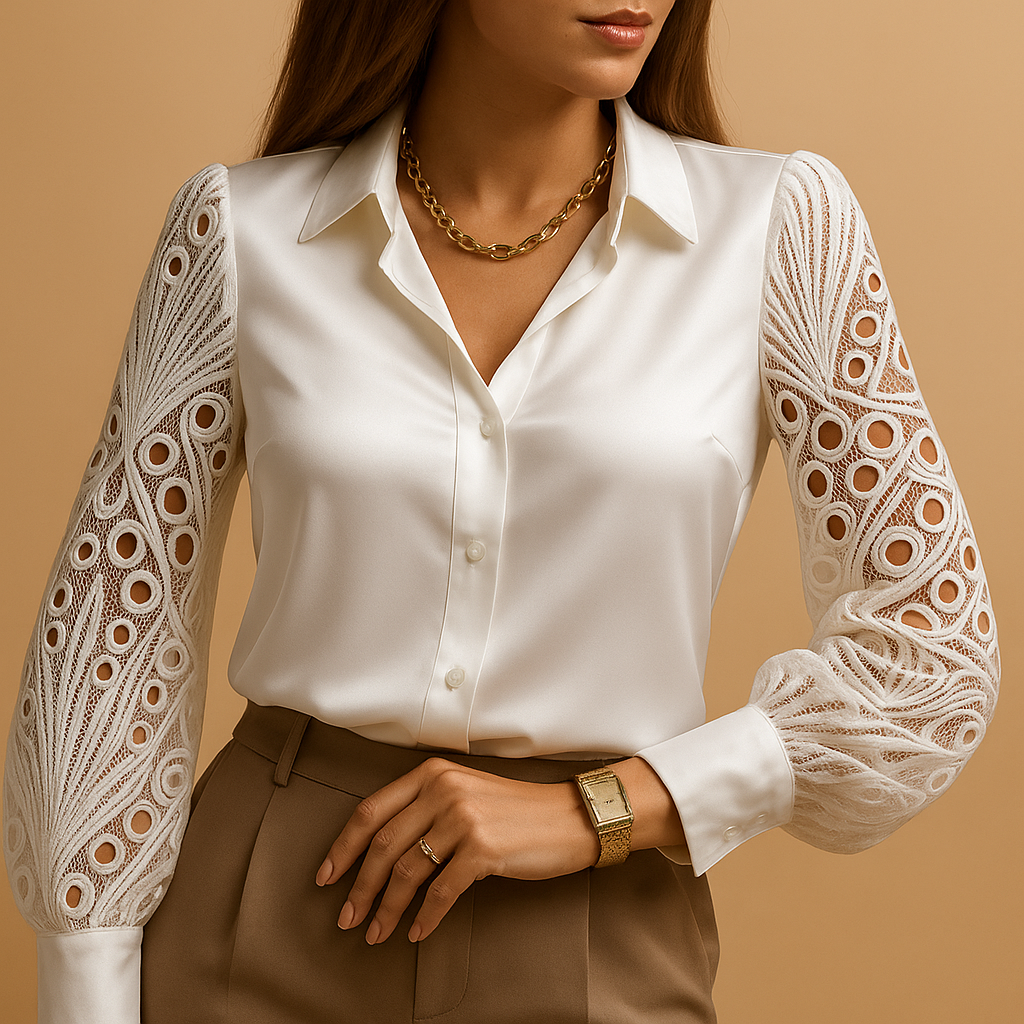 Blouse with lace sleeves and collar for women | Hazel