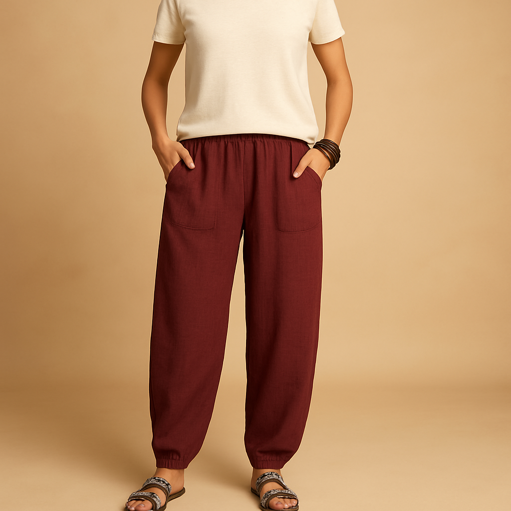 High-waisted linen boho trousers for women | Femke