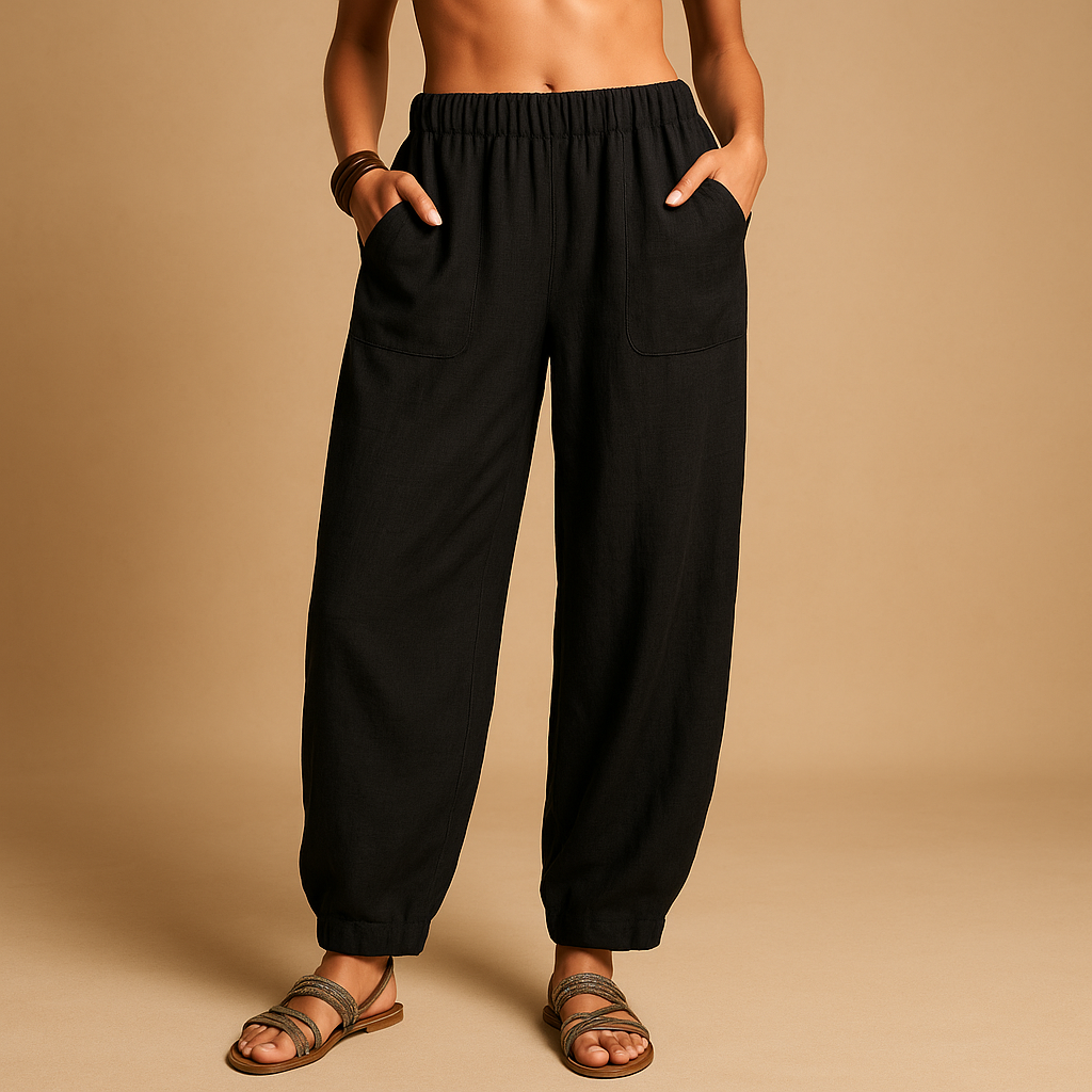 High-waisted linen boho trousers for women | Femke