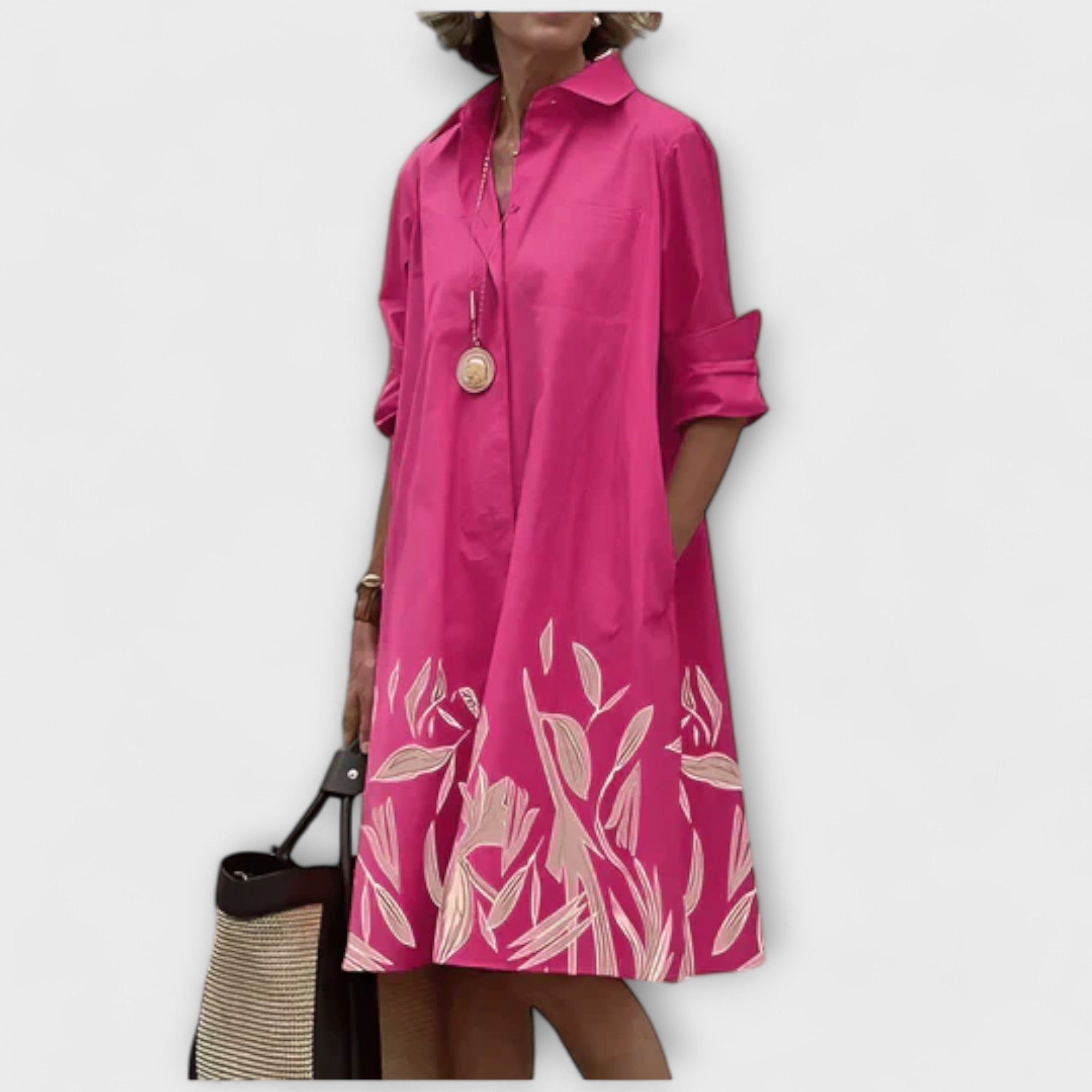 Modern Shirt Dress with Collar and Three-Quarter Sleeves