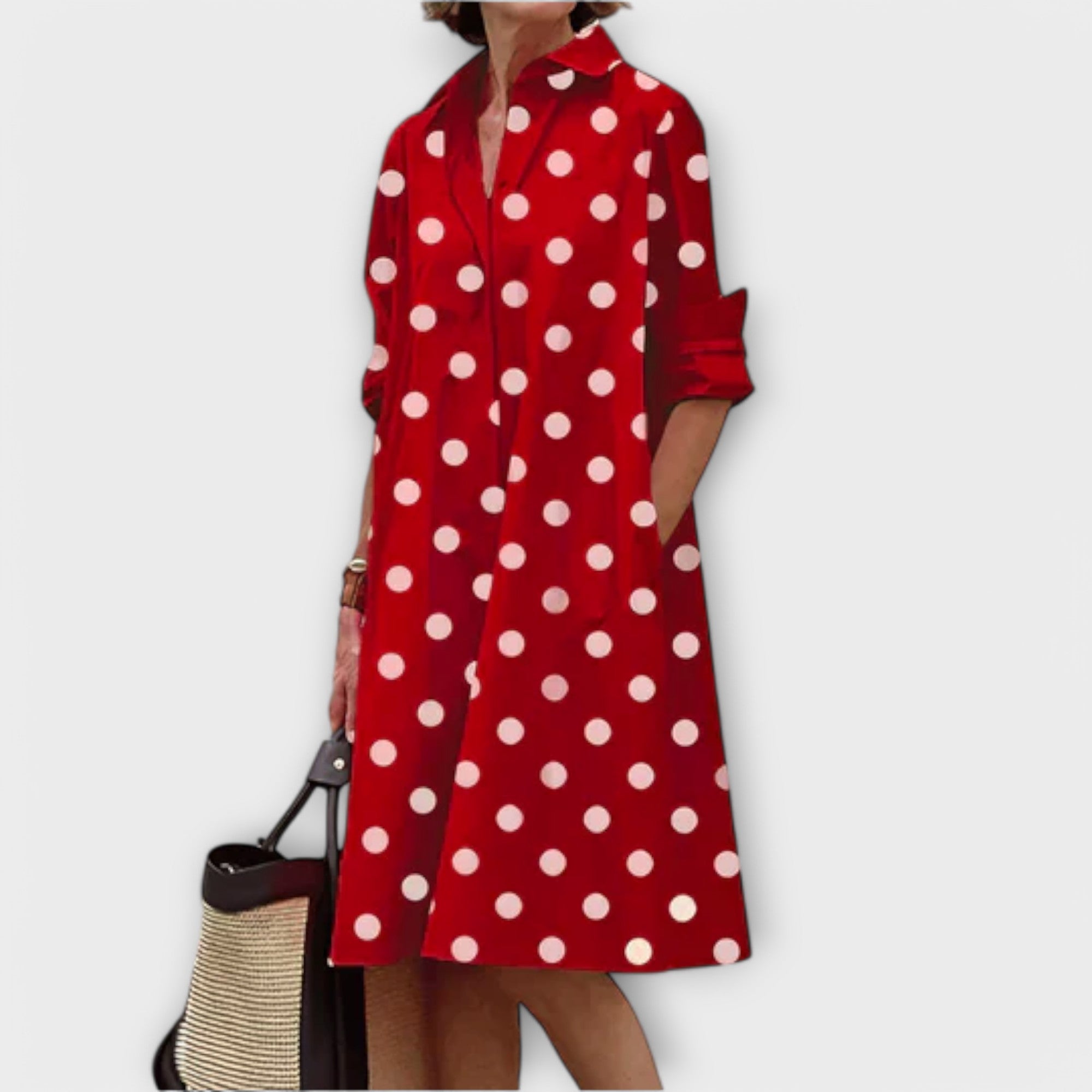 Modern Shirt Dress with Collar and Three-Quarter Sleeves