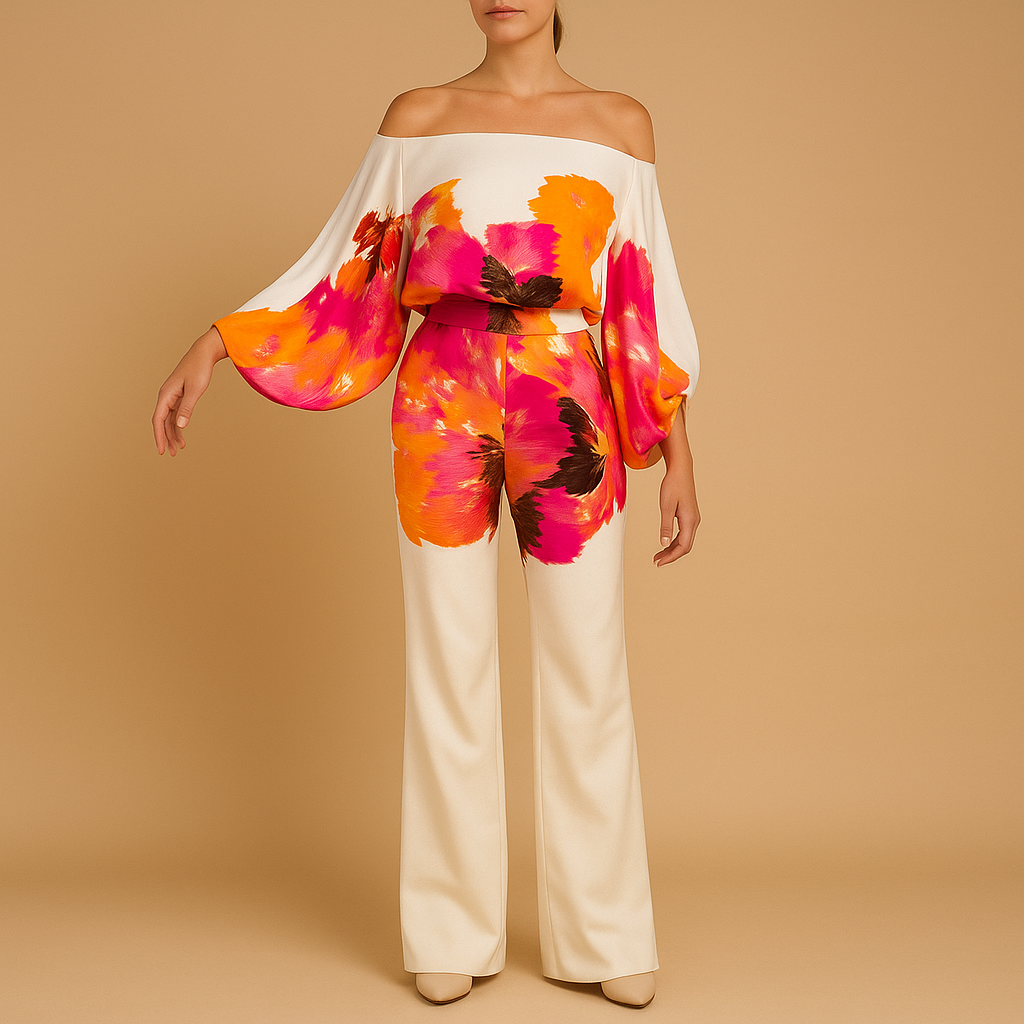 Off-shoulder top and wide-leg trouser set for women | Celina