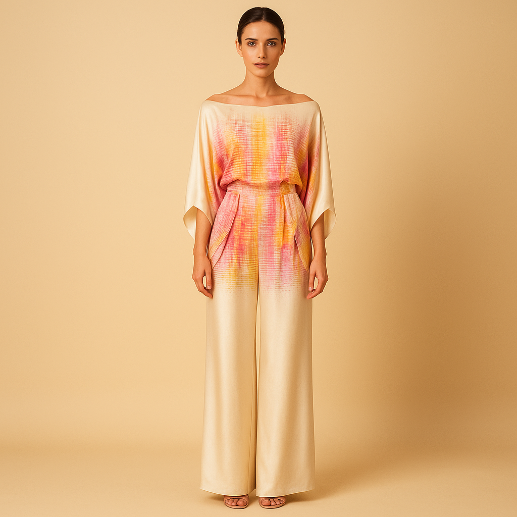 Off-shoulder top and wide-leg trouser set for women | Celina