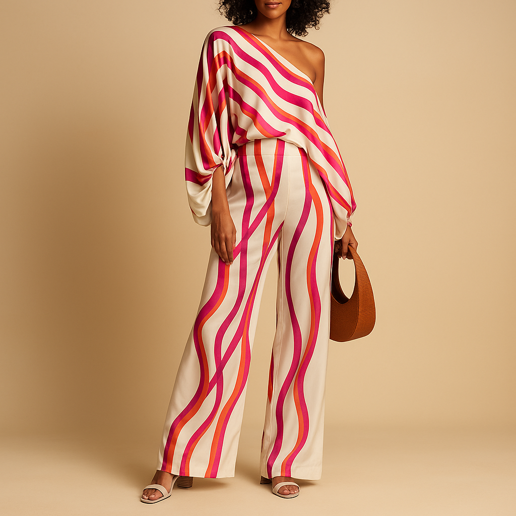 Off-shoulder top and wide-leg trouser set for women | Celina