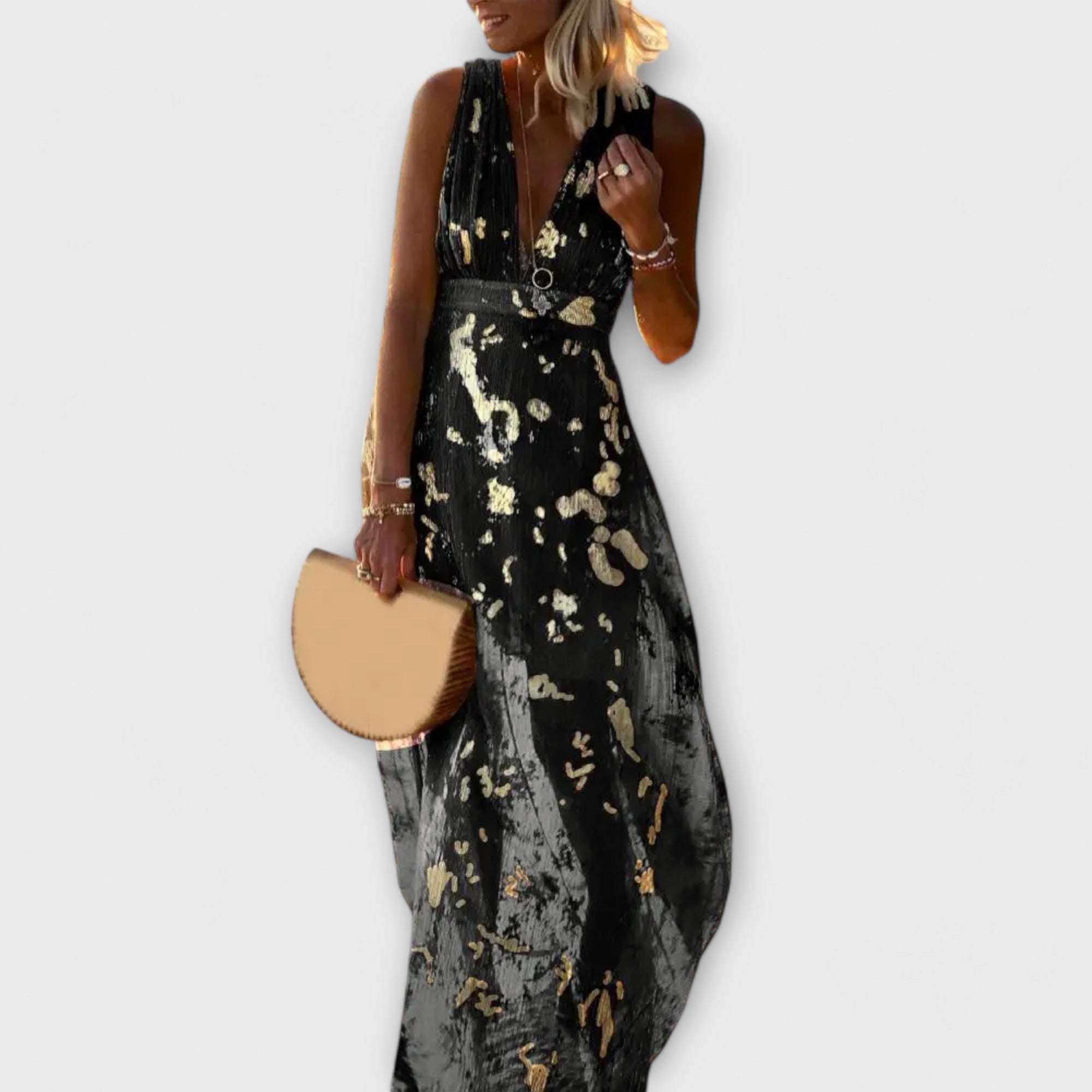 Flowy dress with V-neck and sequin details for Women