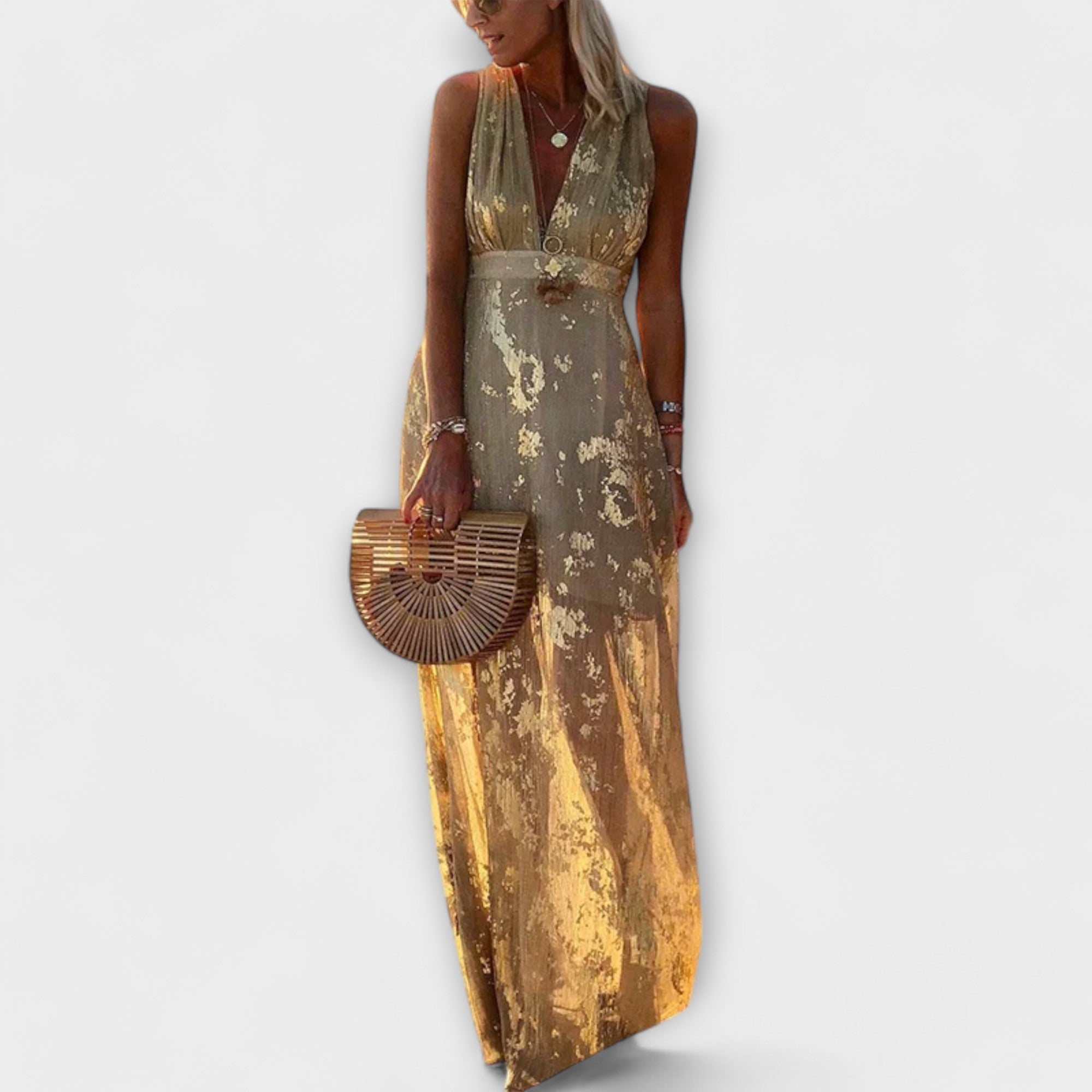 Flowy dress with V-neck and sequin details for Women