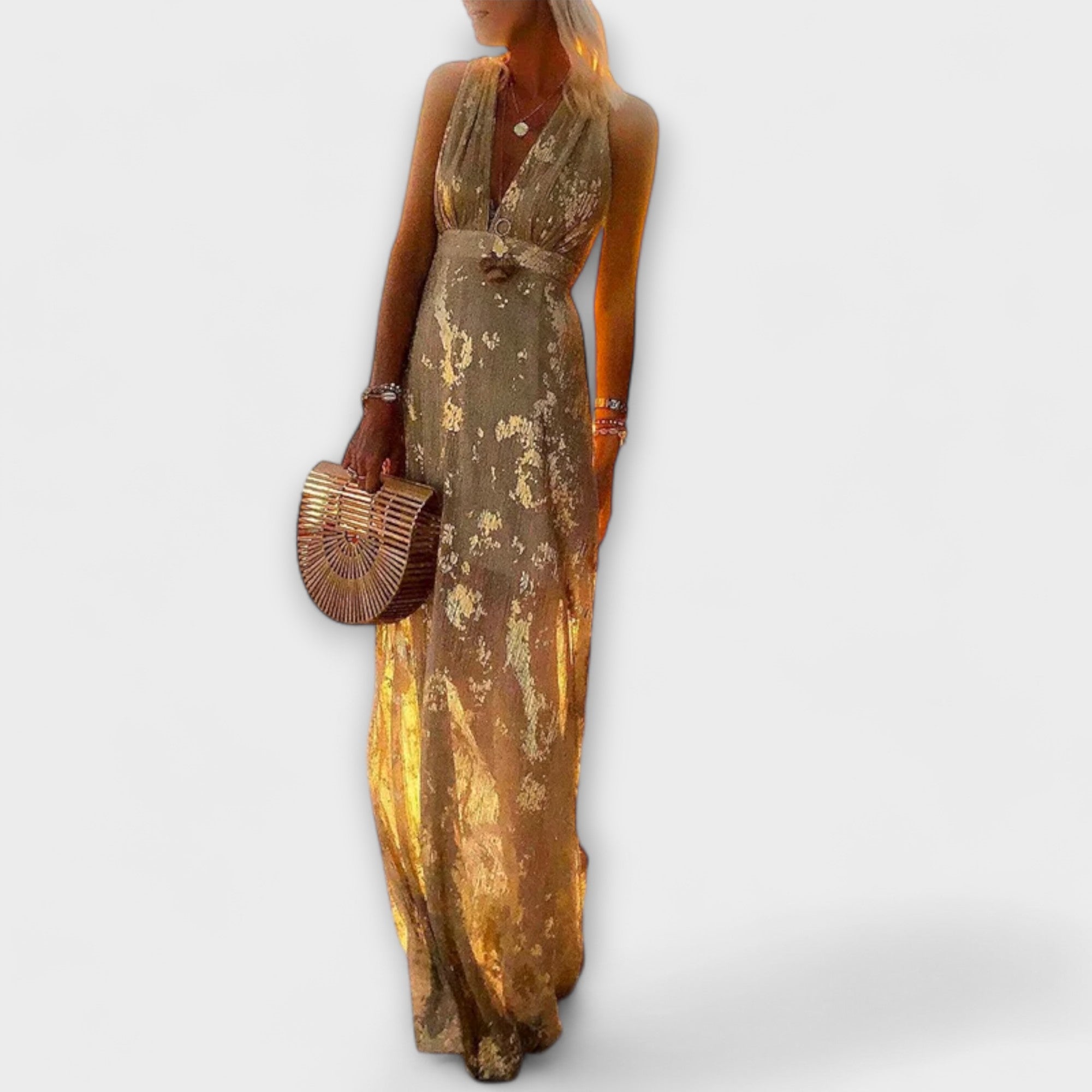 Flowy dress with V-neck and sequin details for Women