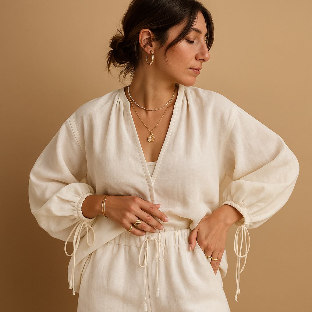 V-neck top and ruffled shorts set for women | Naomi