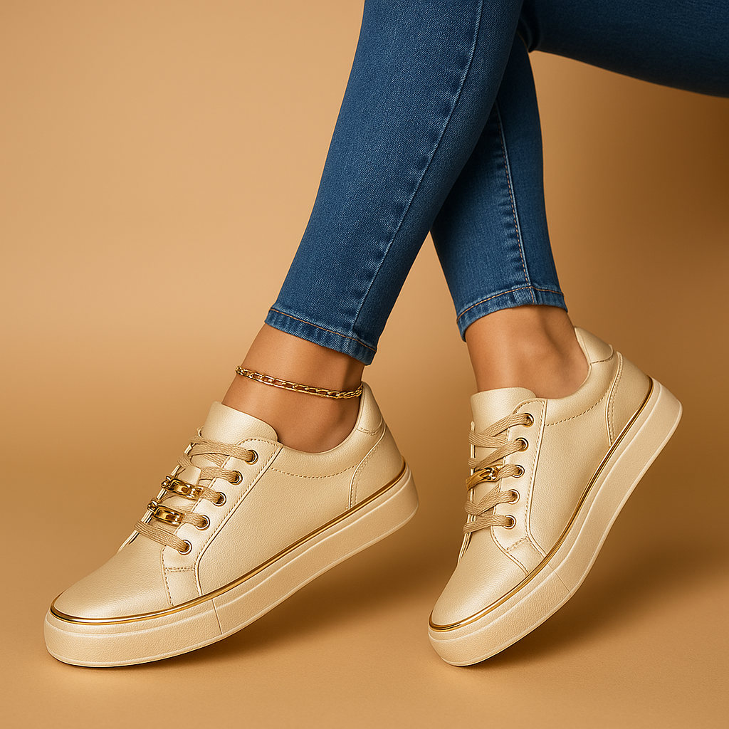 White sneakers for women with gold detail | Isabella
