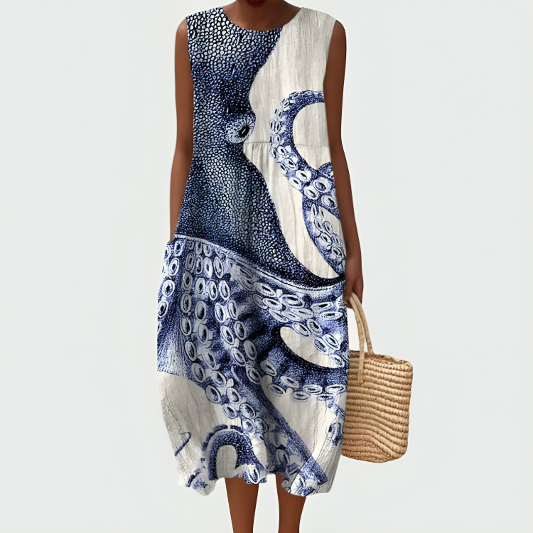 Rona Artistic Octopus Print Coastal Dress