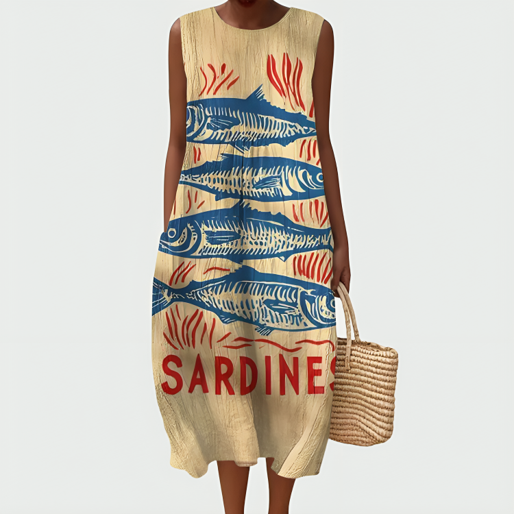 Marina Sardines Print Summer Dress