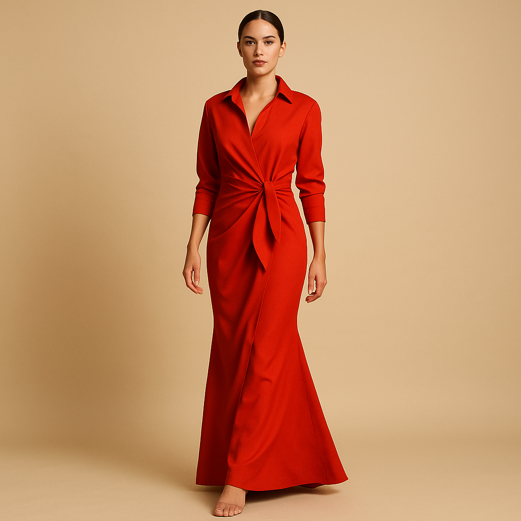 A-line spring dress with half sleeves and V-neck for women | Amira