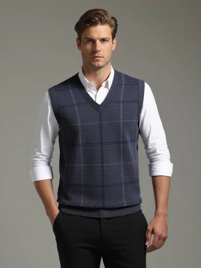 Academic Checkered Kinit Vest for Men