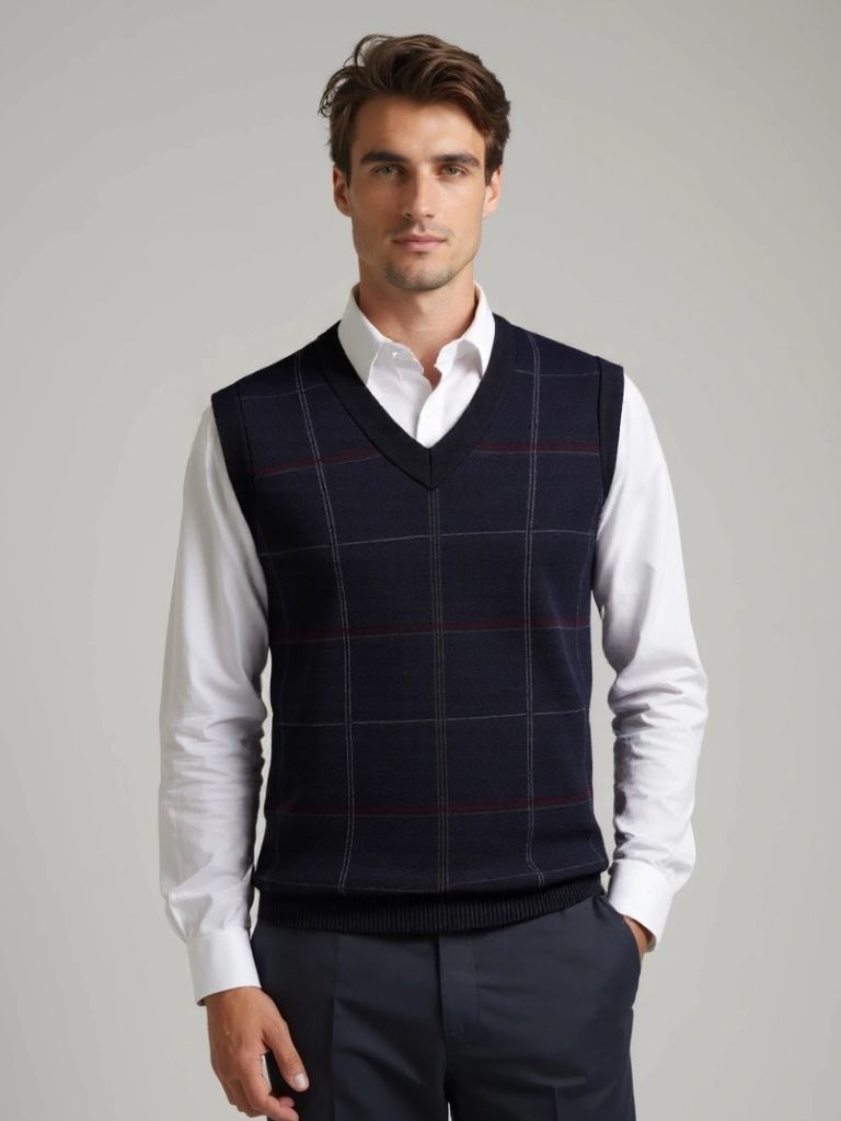 Academic Checkered Kinit Vest for Men