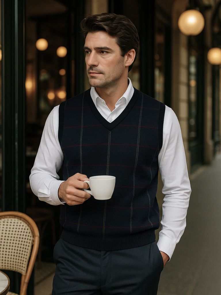 Academic Checkered Kinit Vest for Men