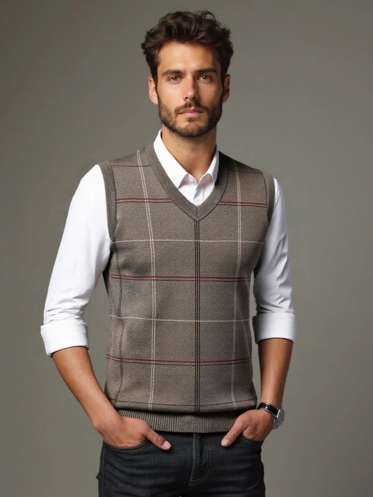 Academic Checkered Kinit Vest for Men