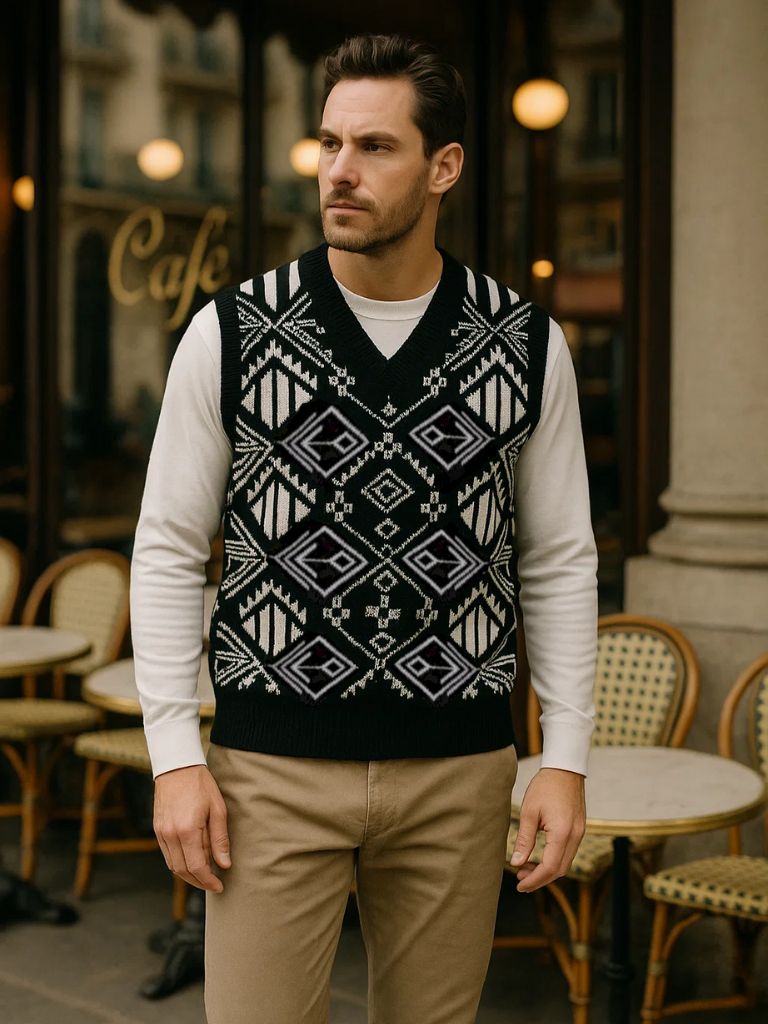 Academic Retro Knit Vest for Men