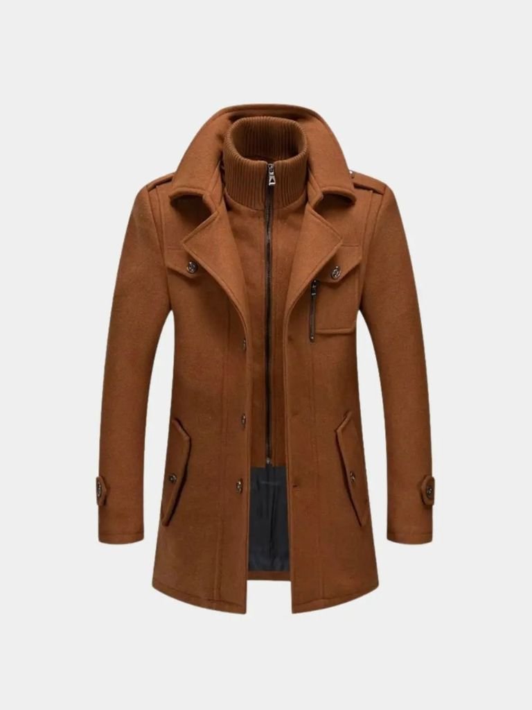 Aristocratic Black Wool Overcoat for Men