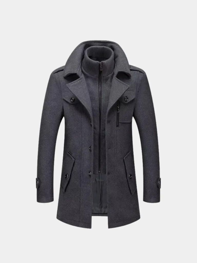 Aristocratic Black Wool Overcoat for Men