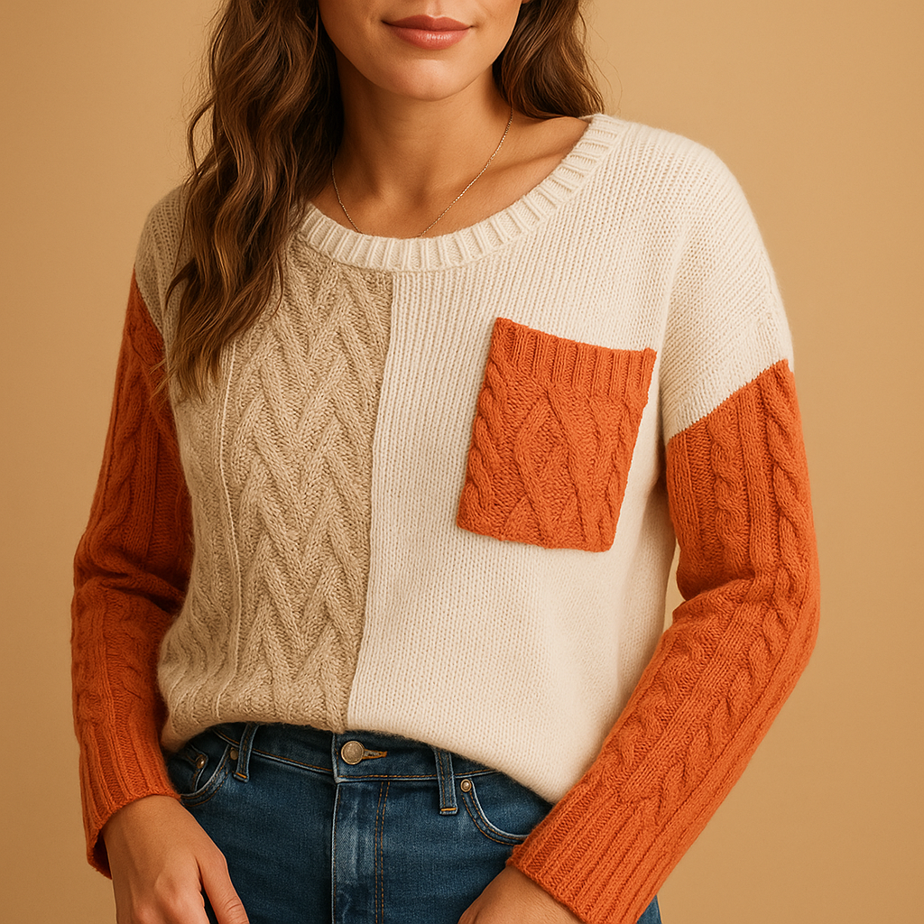 Cable knit sweater with drop shoulder for women | Liana